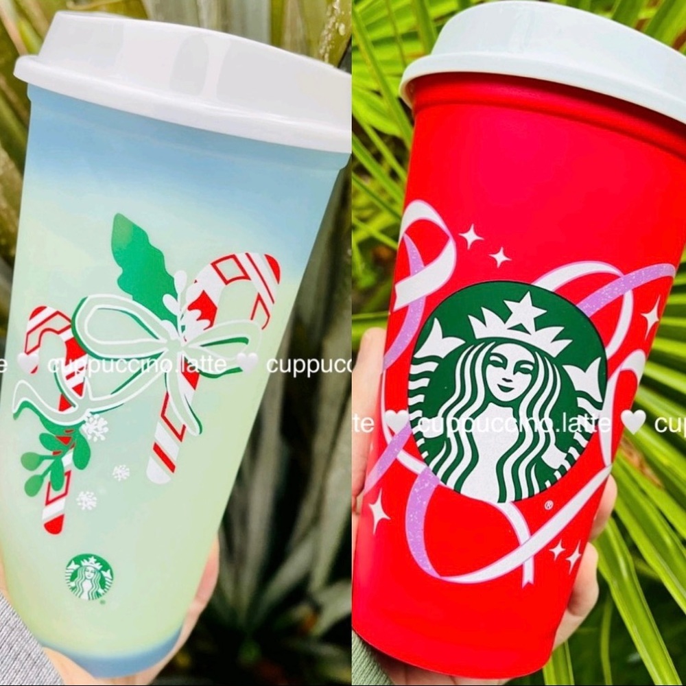 ❤️NEW SET🤍Starbucks LE 2021 Red Ribbons & Candy Cane Color Changing Hot Cups